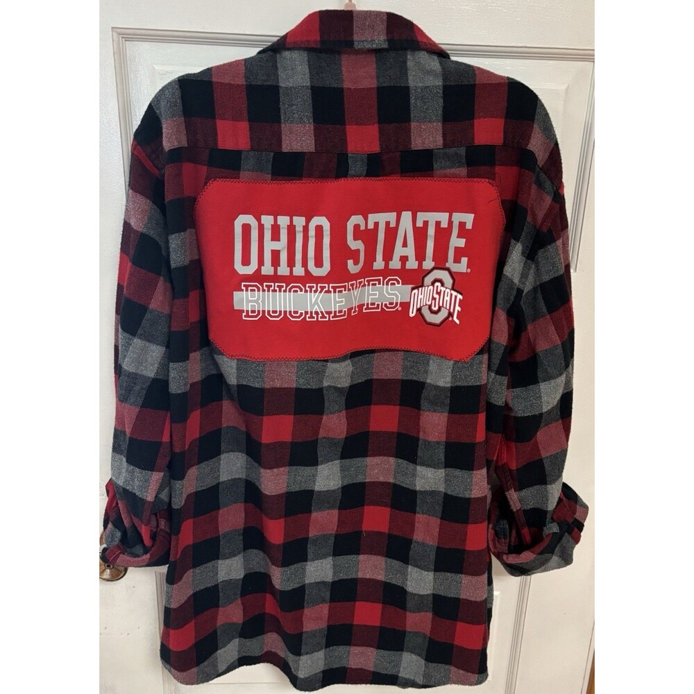OSU Ohio State Buckeyes Upcycled Flannel Button Up Shirt Size Men’s XXL Red Gray